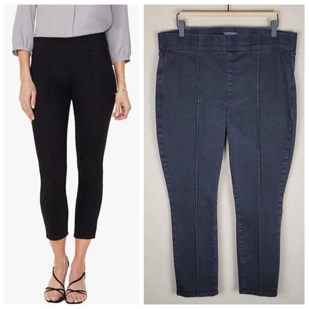 NYDJ Pintuck Pull On Skinny Crop Jeans Front Seam Stretch Black Size 12
